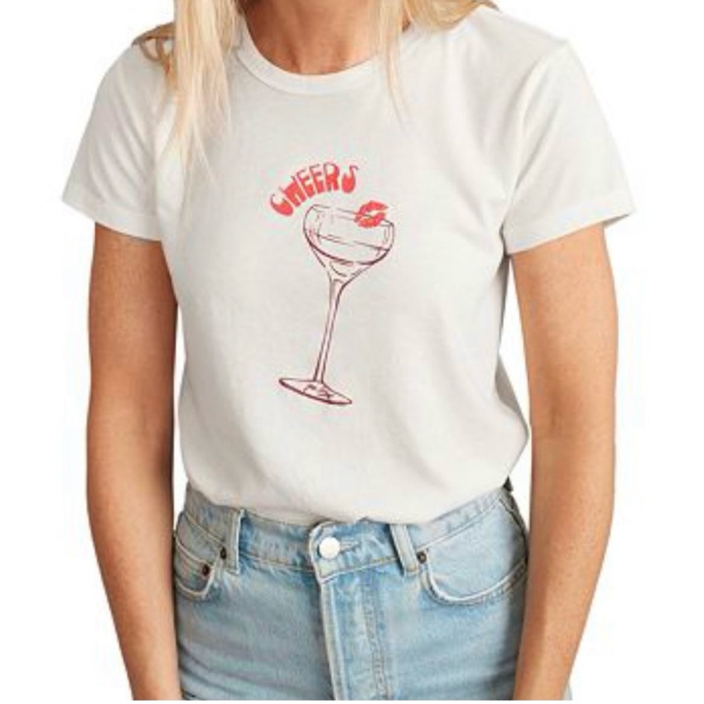 Marine Layer Adorable “Cheers” & Lips Cocktail T-Shirt, Size M